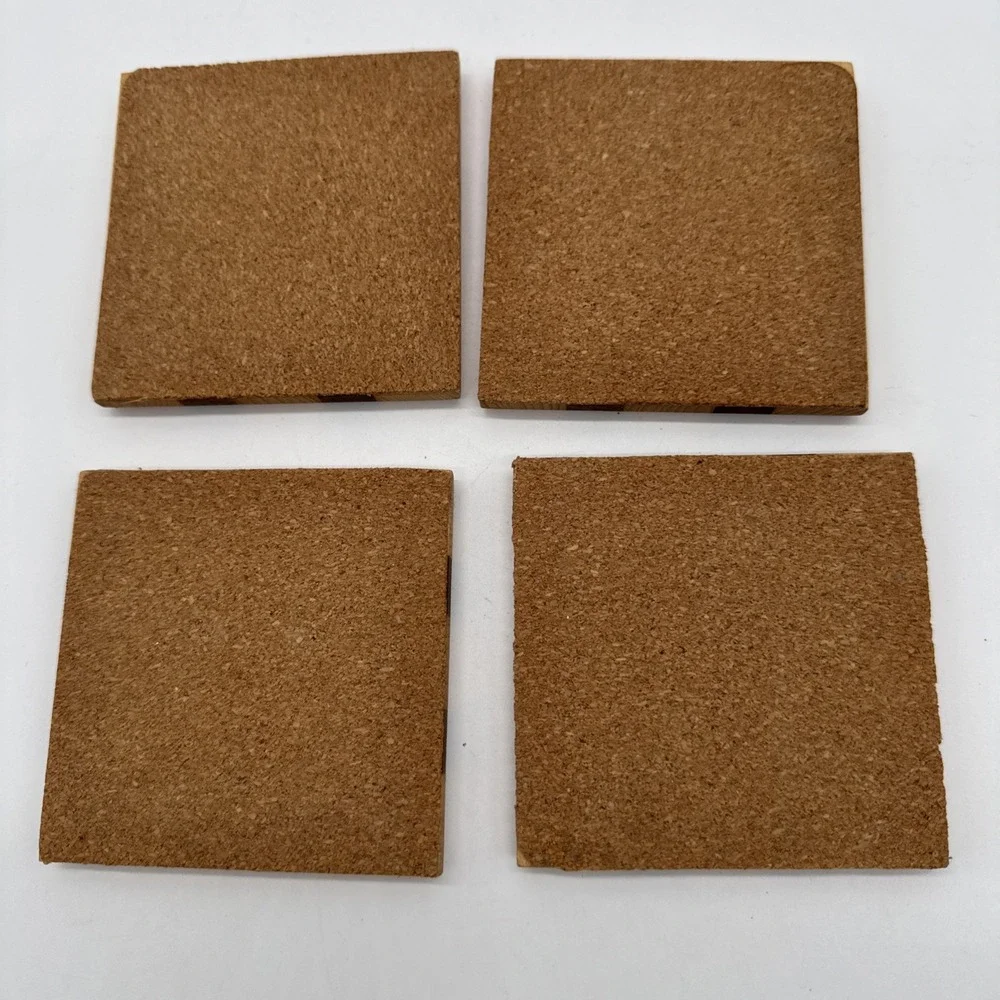 Wooden Cork Back Coasters Set of 4 Striped Dark And Light Wood